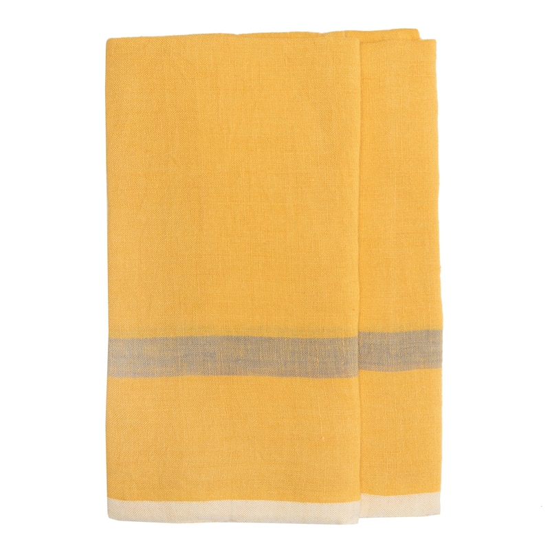 Caravan Laundered Linen Tea Towels Set of 2 - Mustard and Grey