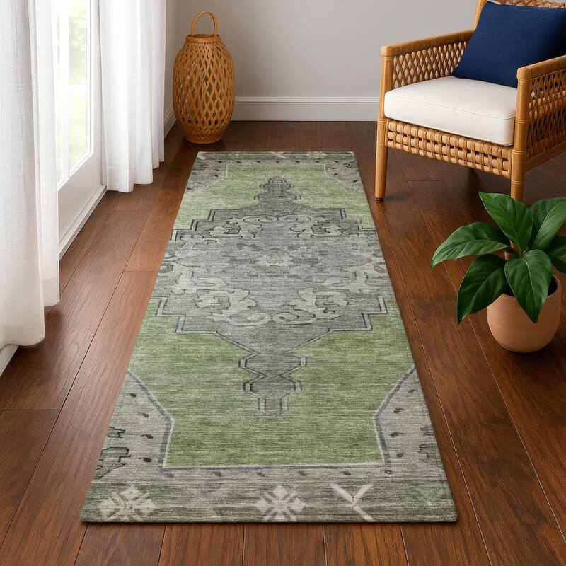 Premium Washable Super Soft Vintage Traditional Mayfield Rug - Aloe - 2'3" x 7'6"
