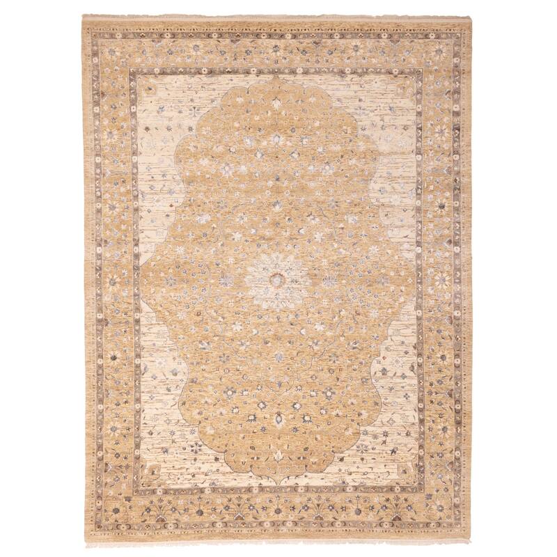 ECARPETGALLERY Hand-knotted Mirzapur Light Brown Viscose, Wool Rug - 9'0 x 11'11