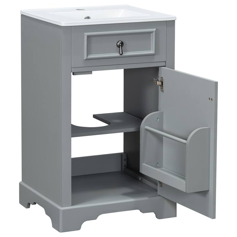 GDFStudio - Lisa 20" Bathroom Vanity with Ceramic Sink, Soft-Close Door & Storage Rack