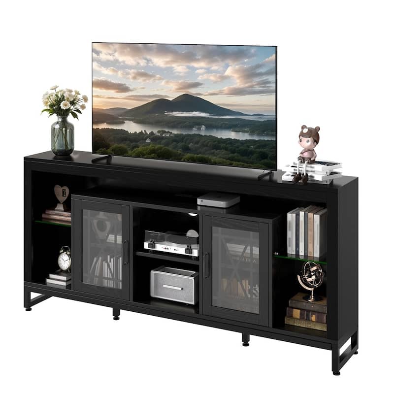 13.8" LED TV Stand for 75" TVs with Acrylic Doors Black - 65 inches in width