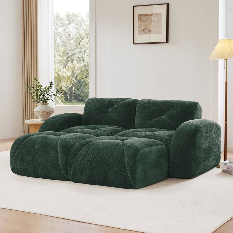 U-shaped Boneless Sofa, Soft Velvet Fabric, Tufted Design, 32D High Density Sponge, No Assembly Required