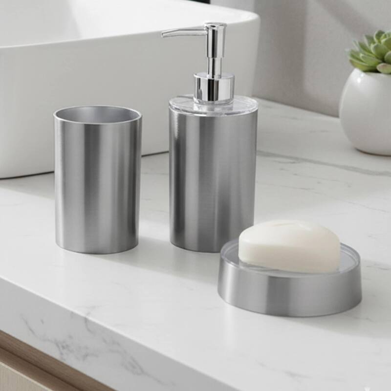 Brushed Aluminum Bath Hand Soap & Lotion Dispenser NOUMEA 12 FL OZ - Silver - N/A
