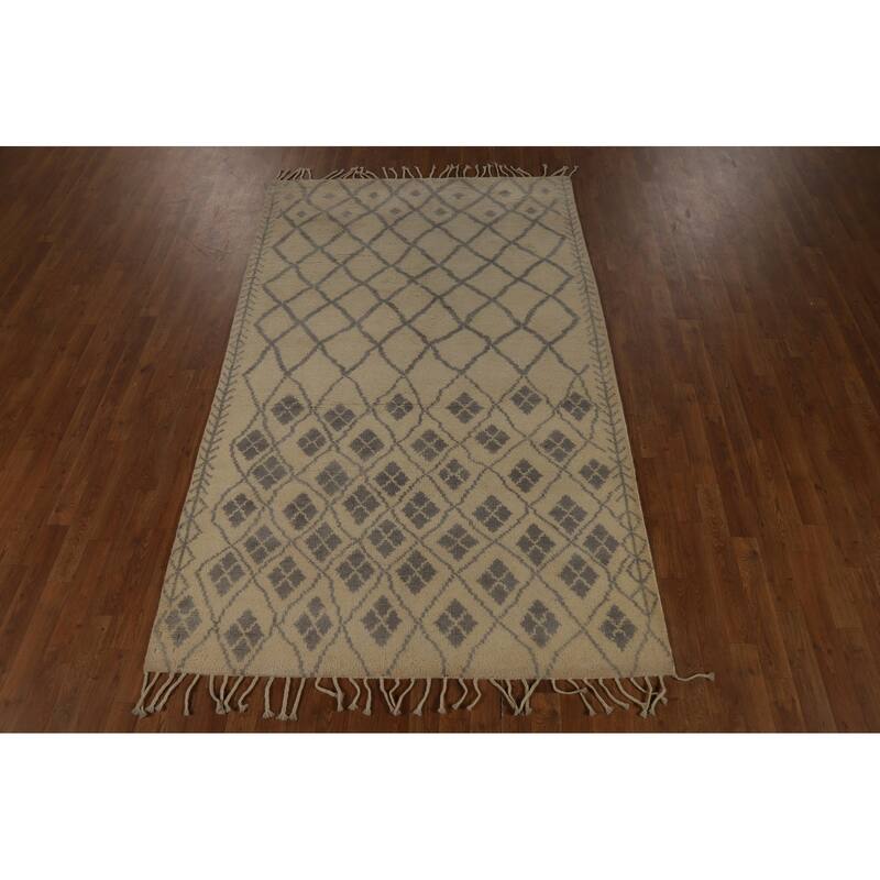 All-Over Trellis Moroccan Oriental Area Rug Hand-Knotted Wool Carpet - 5'0" x 8'1"