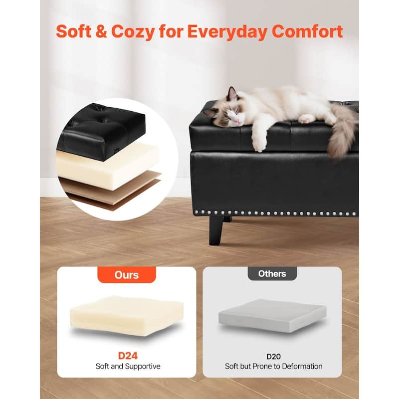 Modern PU Leather Storage Ottoman Bench with Spacious Hidden Storage and Comfortable Cushion - 51.37”L x 16.33”W x 17.33”H
