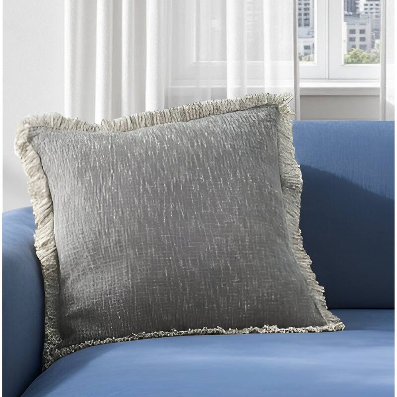 22" Charcoal Cotton Throw Pillow With Fringe - Charcoal
