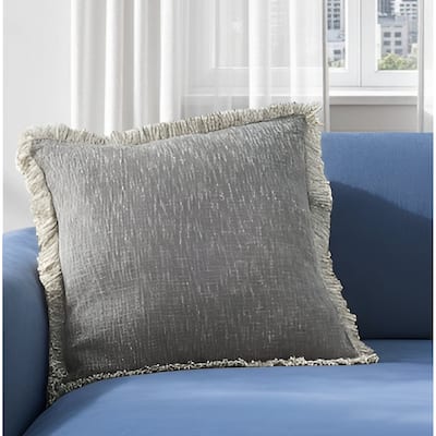 22" Charcoal Cotton Throw Pillow With Fringe