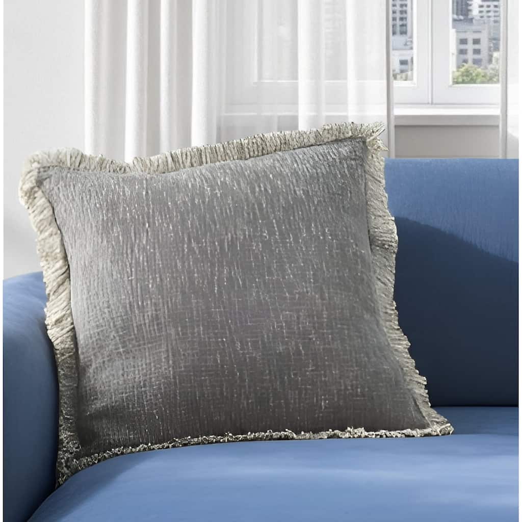 22" Charcoal Cotton Throw Pillow With Fringe