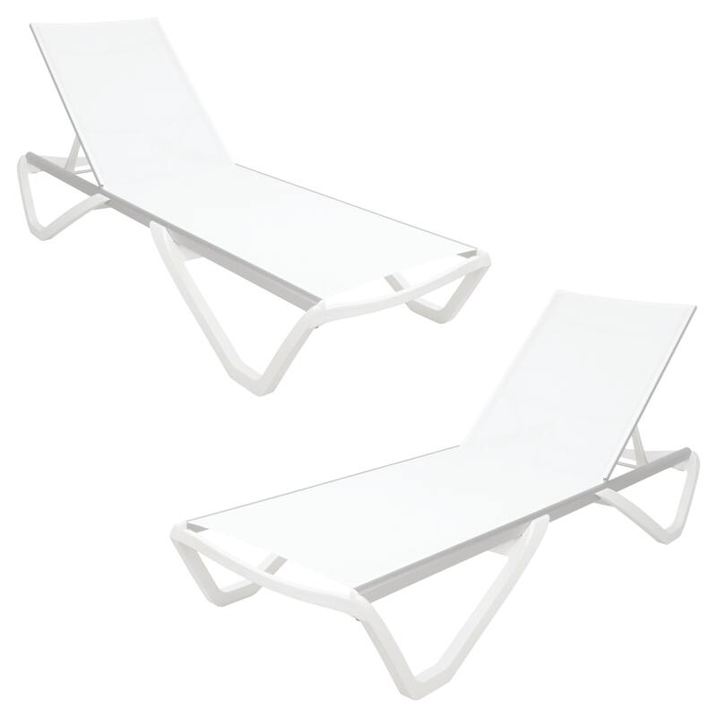 Furnish Theory Seabreeze Deck Patio Sunloungers Lounge Chairs Outdoor Chaise Lounges (Various Frame & Mesh Colors; Set of 2) - White Frame & White Mesh
