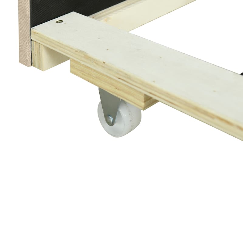 Queen Size Upholstered Platform Bed with Storage Headboard,Twin XL Size Trundle and 2 drawers