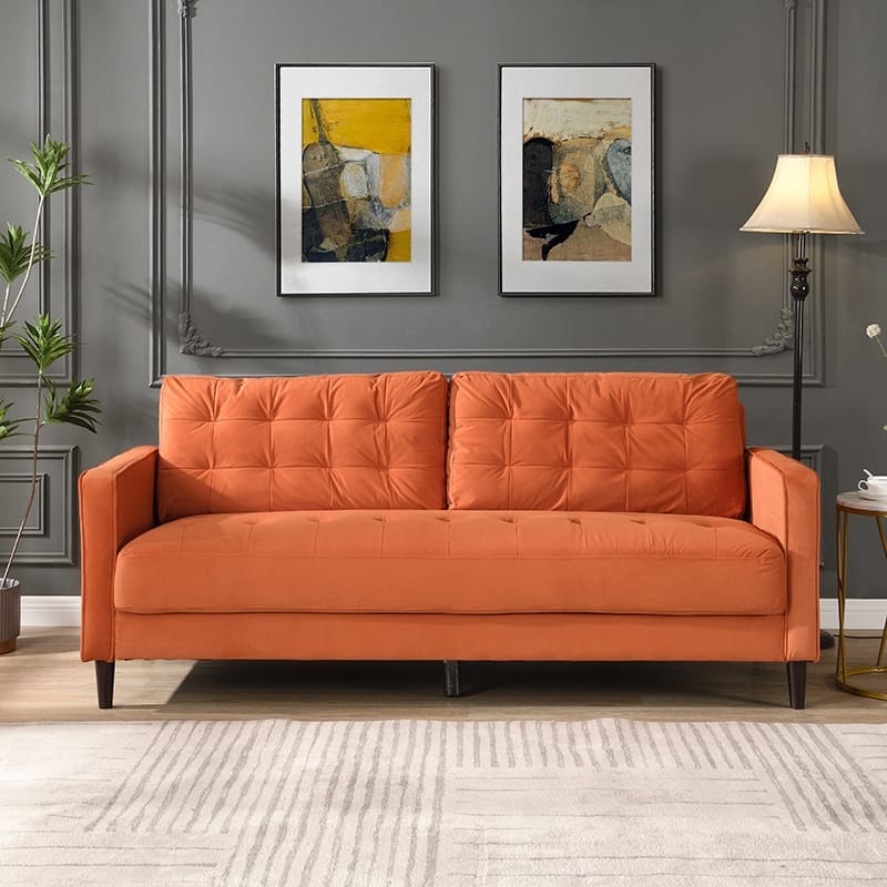 74 inch High Resilience 3 Seater Sofa Wooden Frame Comfy Modern Upholstered Beige
