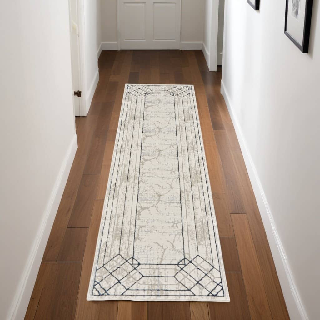 Duvuf Power Loomed Geometric Abstract Modern Non Skid Stain Resistant Area Rug By HomeRoots - 90' X '27' X '0.39