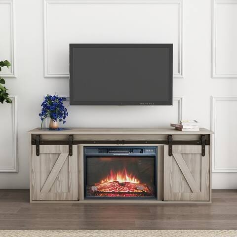 TV Cabinet with Farmhouse Sliding Barn Door, Media Console Table