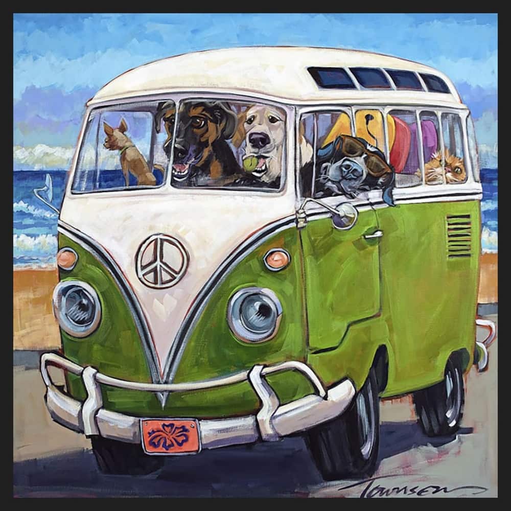 Hang Loose Dogs Go for a Ride VW Van Framed Poster