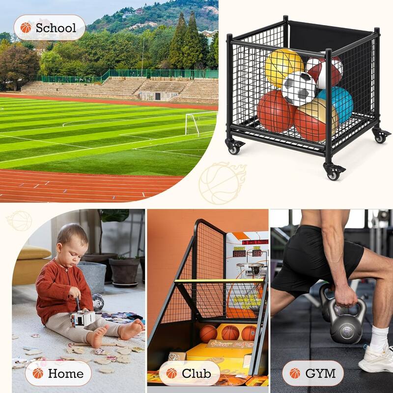 AECOJOY Ball Cart Storage, Rolling Basketball Bin with Wheels for Garage, Indoor & Outdoor