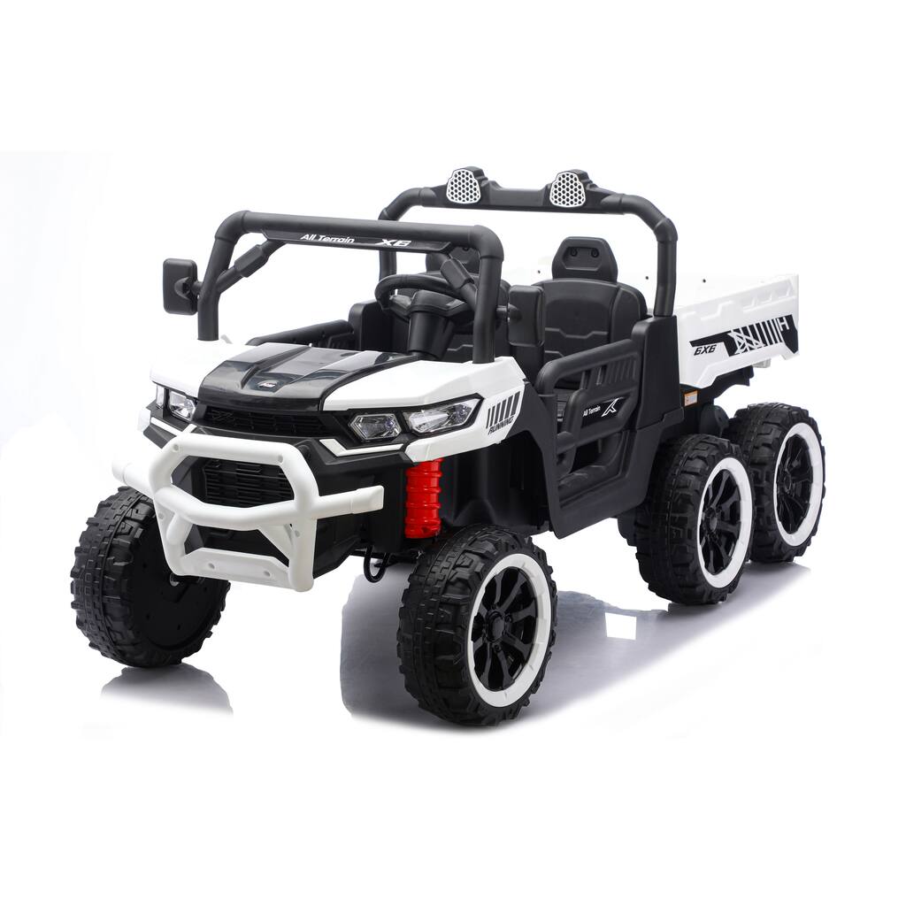 24V 2-Seater 4WD 6-Wheel Ride-On UTV Dump Truck for Ages 3+, Remote Control with LED Lights & Music - White