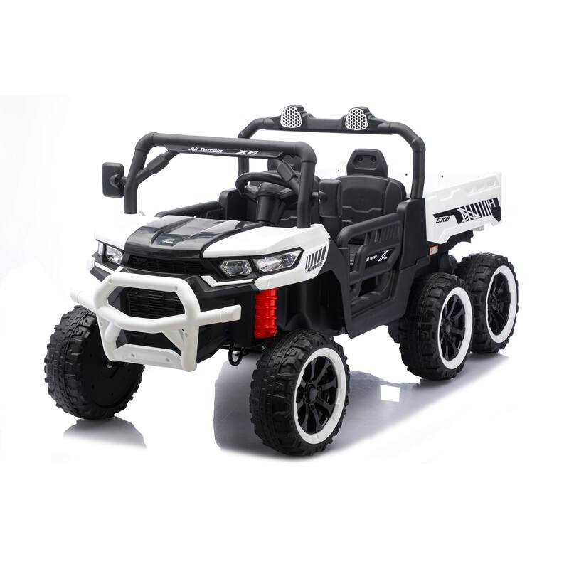 24V 2 Seater Ride on Dump Truck, 4WD 6-Wheel Ride on Toys with Remote Control, Ride on UTV Car with Electric Dump Bed - White