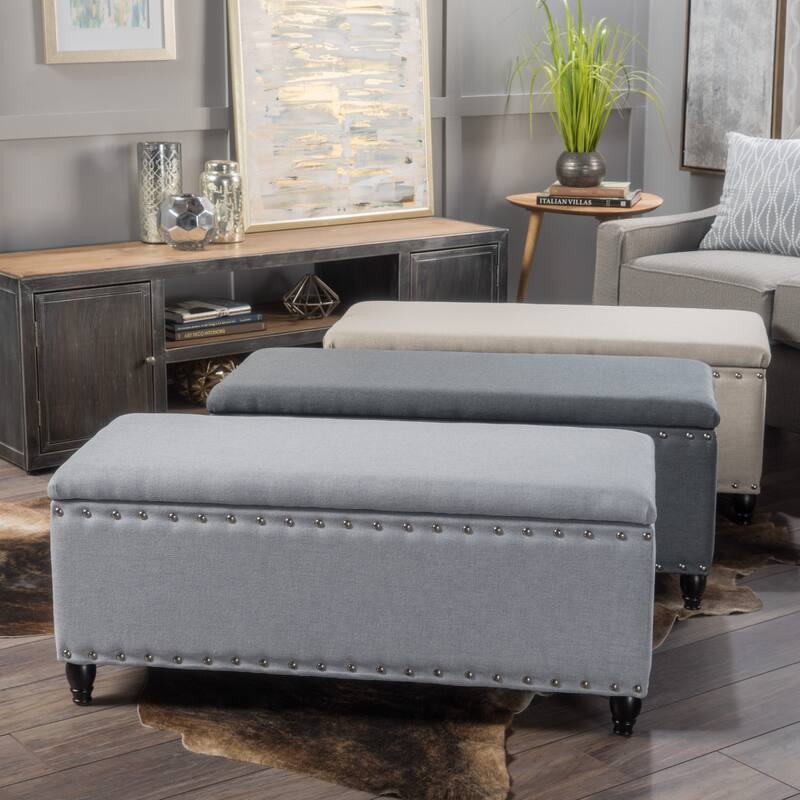 Simple Upholstered Storage Bench Hallway Bench with Nail Trim, Entryway Footrest Seat Leisure Stool Corridor Stool