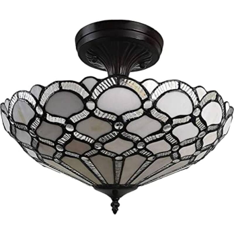HomeRoots Black and Gray Two Light Tiffany Style Semi Flush Dimmable Ceiling LIght - 17' X '12.5' X '17