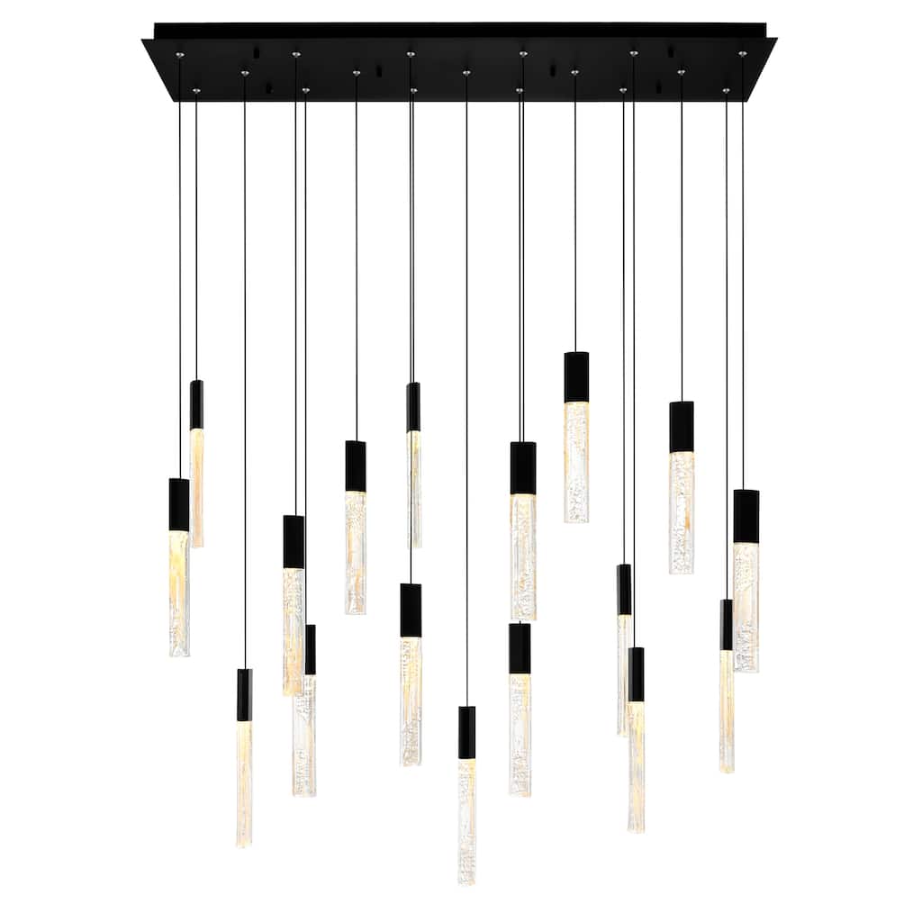 Greta Integrated LED 48in Black Chandelier with Handcrafted Glass