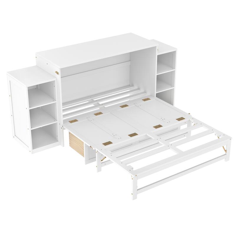 Roomfitters Murphy Bed with Storage Drawers and Shelves, Solid Wood Wall Bed Cabinet