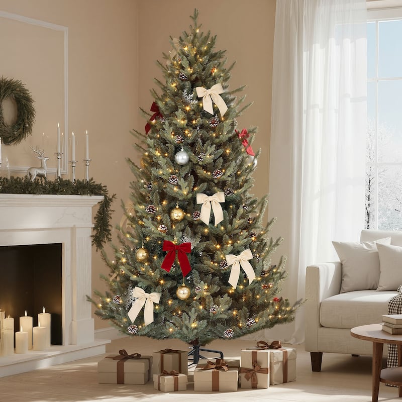 Prelit Hillside Spruce Christmas Tree with Adjustable Lighting and Pinecones