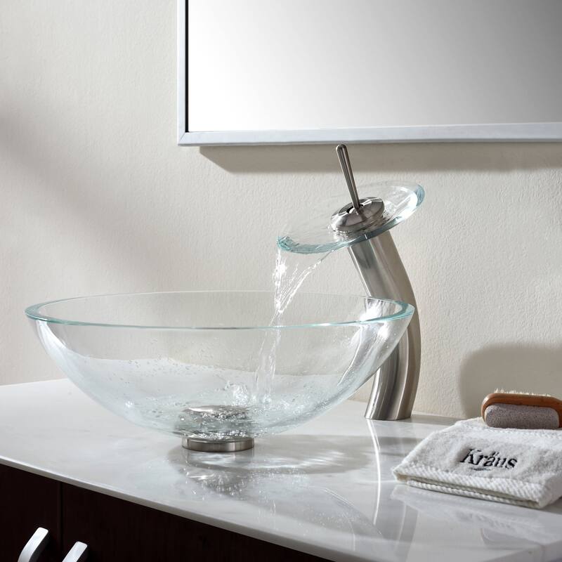 Kraus 16-1/2" Clear Glass Vessel Bathroom Sink - Includes Pop-Up Drain