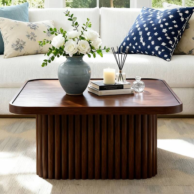Pedestal Coffee Table with Fluted Base - 31.5 IN
