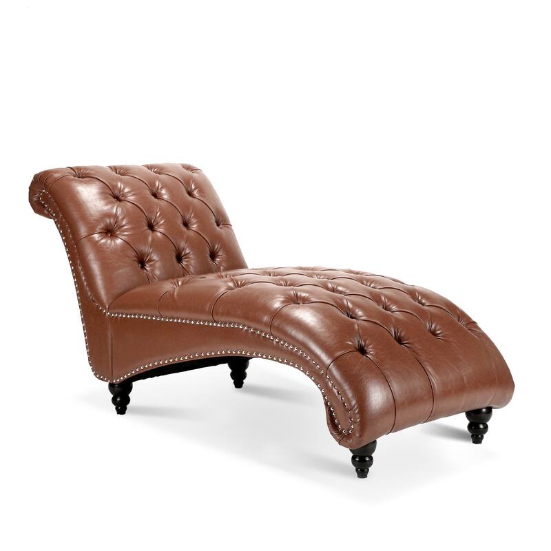 Modern 27.17" Upholstered Buttons Tufted Chaise Lounge Chair with Solid Wood Frame and Nailheads