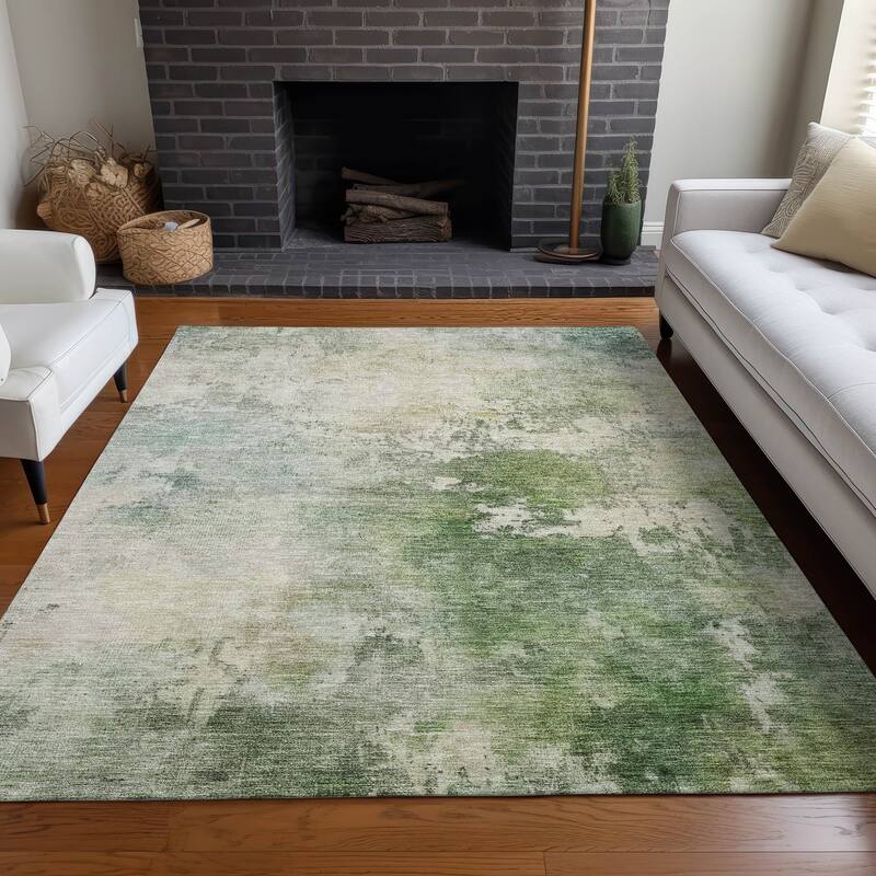 Machine Washable Indoor/ Outdoor Abstract Contemporary Chantille Rug