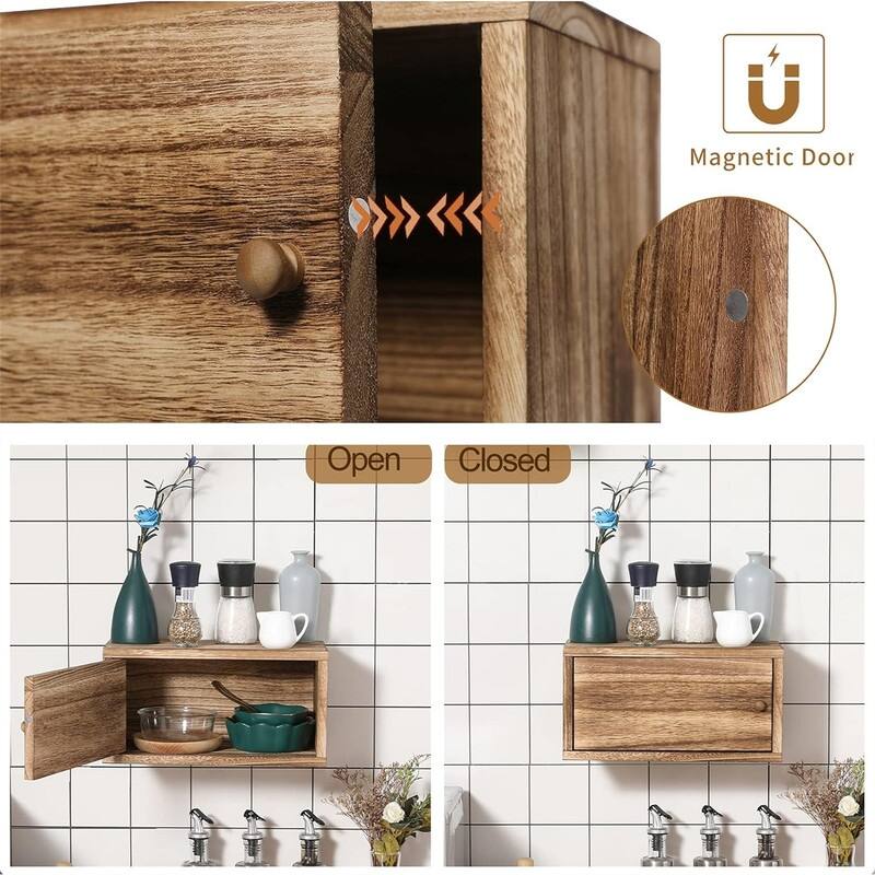 Floating Shelves for Wall Wood Shelf with Removable Door Farmhouse Rustic Wood - 7.1"D x 13.7"W x 7.1"H