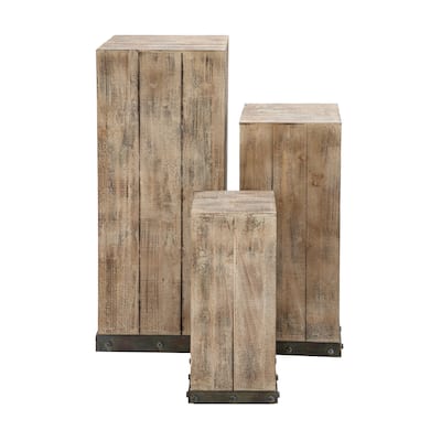 Wood Pedestal Table - Set of 3 Brown - Roche River Decor - 15"Wx15"Lx39"H