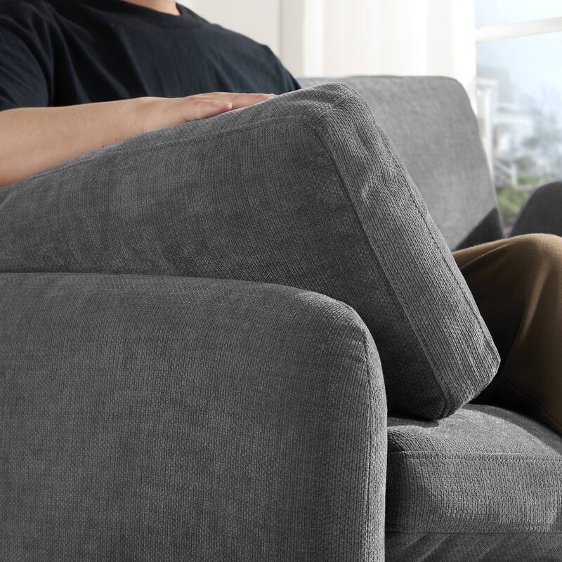 50" Oversized Chenille Lounge Chair - Wide Deep Seat Armchair with Color Block Design & Throw Pillows