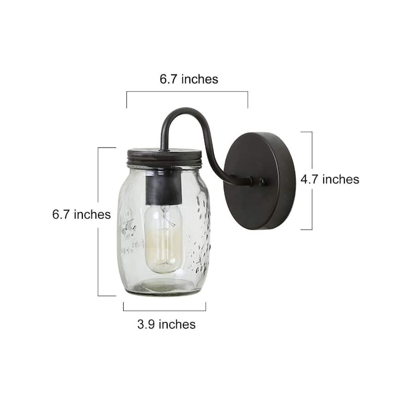 Outdoor Mason Jar Wall Sconce Black Wall Latern Lighting - W4.75" x E7" x H8.75"