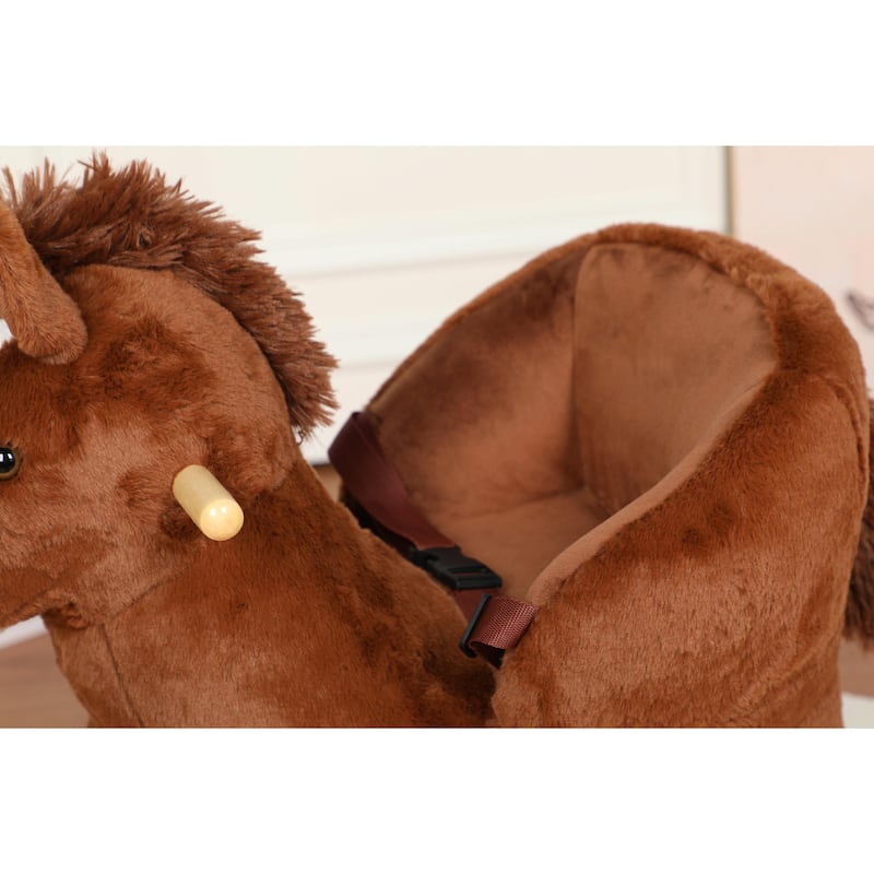 Kids Ride-On Rocking Horse Toy with Lullaby Song, Rocking Toy with Hand Puppets & Safety Belt