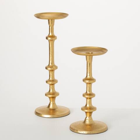 Sullivans 14 in 10.5 in Gilded Metallic Candle Holders - Set of 2; Gold - 5.25"L x 5.25"W x 10.5"H; 5.25"L x 5.25"W x 14"H