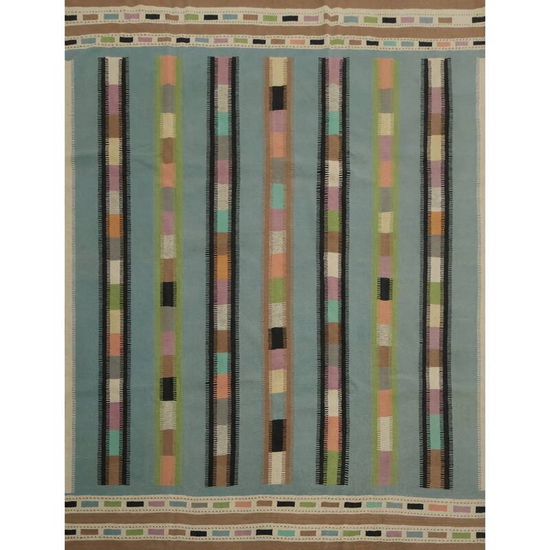 Hand Woven Oriental 100% Wool Carpet Southwestern Modern Navy Blue & Blues Kilim Area Rug - 9' 10'' X 9' 6''