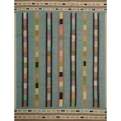 Hand Woven Oriental 100% Wool Carpet Southwestern Modern Navy Blue & Blues Kilim Area Rug - 9' 10'' X 9' 6''