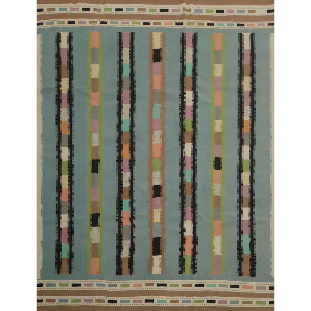 Hand Woven Oriental 100% Wool Carpet Southwestern Modern Navy Blue & Blues Kilim Area Rug - 9' 10'' X 9' 6''