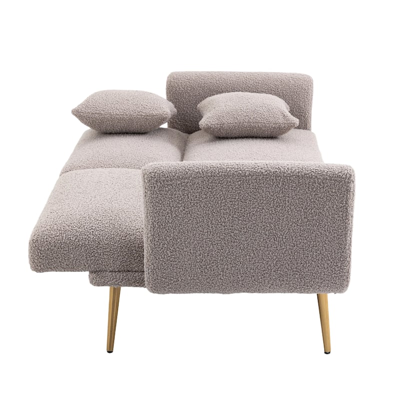 Modern Teddy Upholstered 2-Seater Sofa Bed with 7 Golden Metal Legs