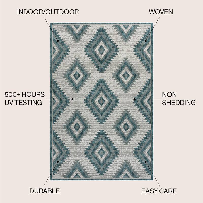 JONATHAN Y Aimee Geometric Moroccan Diamond Black/Cream Indoor/Outdoor Area Rug