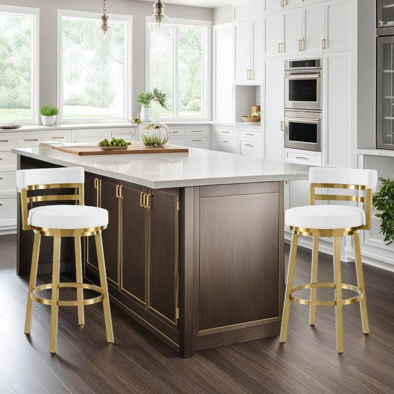 Madrid Modern Swivel Bar Stool, Upholstered Counter Height Chair with Metal Frame - White - Counter Height
