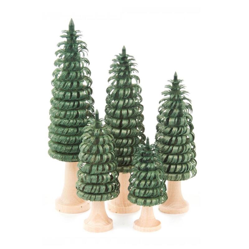 Set of 5 Shaved Green Wood with Trunk Marigold Table Top Christmas Trees 4.25“