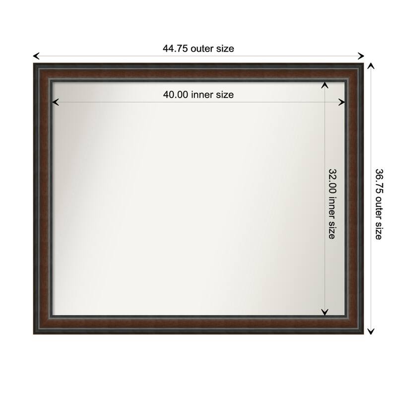 Cyprus Walnut Framed Non-Beveled Custom Wall Mirror, Bathroom Vanity Mirror - Outer Size: 44.75 x 36.75