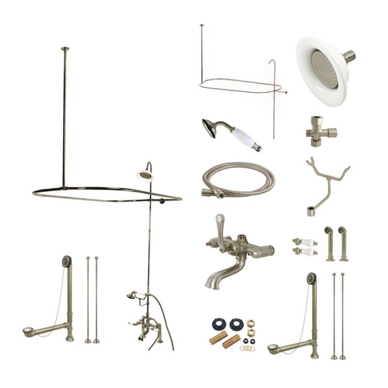 Vintage Clawfoot Tub Faucet Package with Shower Enclosure in Oil Rubbed Bronze