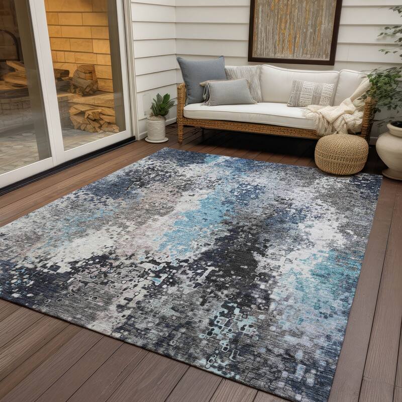 Machine Washable Indoor/ Outdoor Contemporary Abstract Chantille Rug