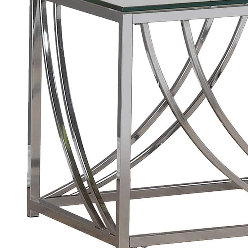 19.75 in. Chrome and Clear Square Glass End Table, Sturdy Build End Side Table for Living Rooms