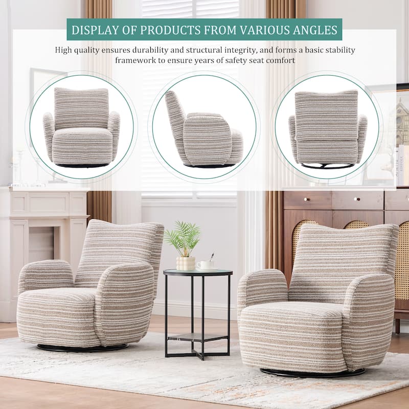 HOMEFUN Boucle Upholstered 360° Swivel Fabric Striped Armrest Leisure Chair for Living room and Bedroom