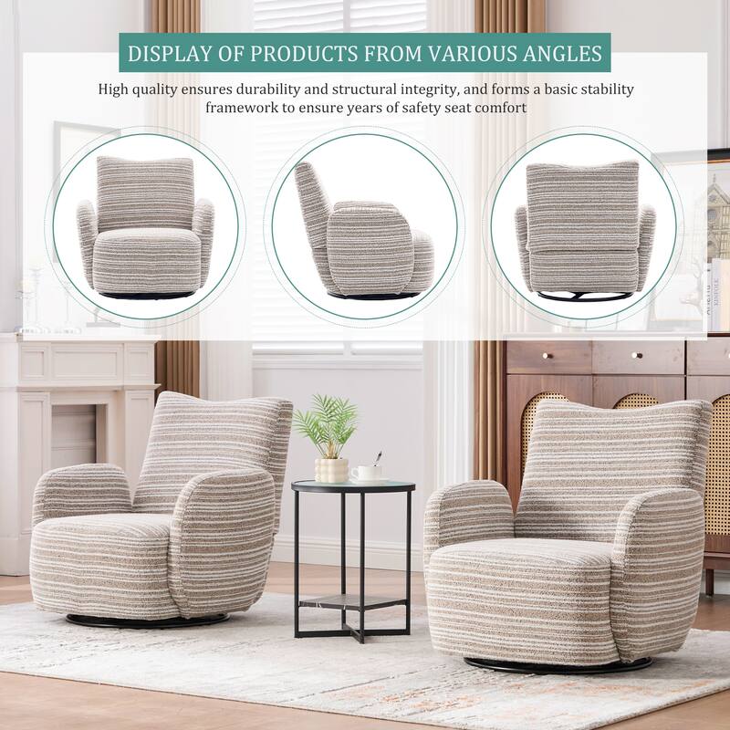 Swivel Striped Accent Chair with Metal Base, Modern Arm Chair for Living Room, Fabric Club Single Sofa Chair