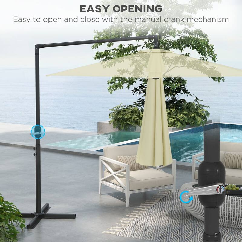 9.5FT Cantilever Patio Umbrella with Crank, Cross Base, and Air Vent for Outdoor Shade